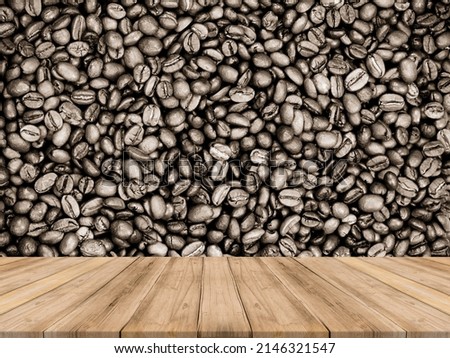 Wooden Table Top with Coffee Background can be used mock up for montage products display or design key visual layout.
