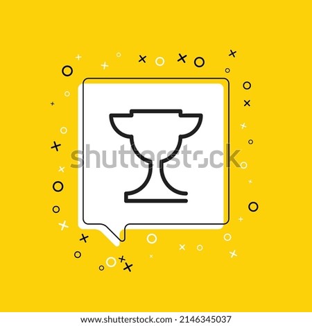Winner cup icon in white speech bubble with decorative elements on a yellow background. Modern graphic announcement with thin line symbol. Vector illustration EPS 10