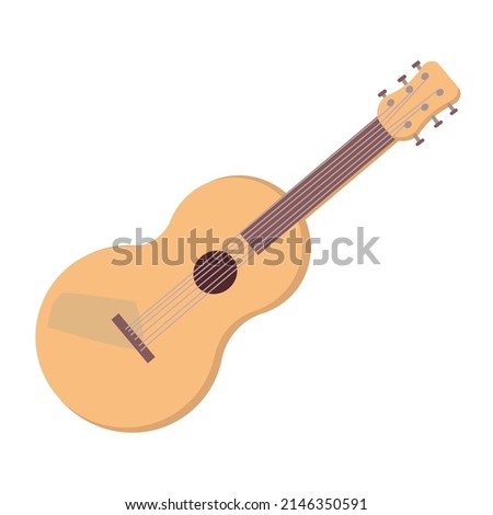 Acoustic guitar semi flat color vector object. Full sized item on white. Playing musical instrument class. Music lesson. Simple cartoon style illustration for web graphic design and animation