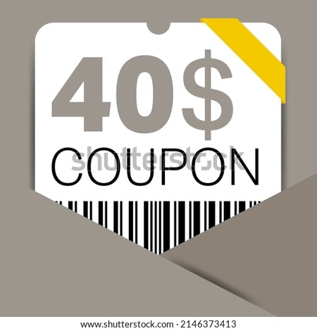 40$ Coupon promotion sale for a website, internet ads, social media gift 40 Dollar off discount voucher. Big sale and super sale coupon discount. Price Tag Mega Coupon discount vector illustration.