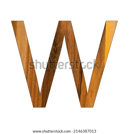 Uppercase letter W - wood texture - white background