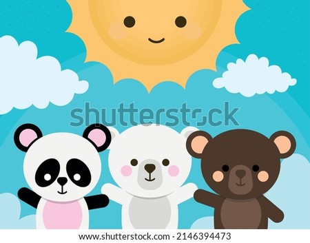 baby cartoon bears panda and teddy