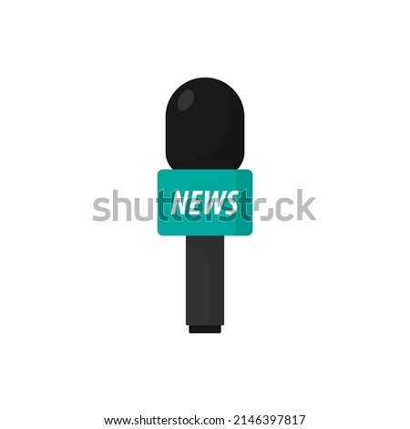 News reporter microphone on white background.