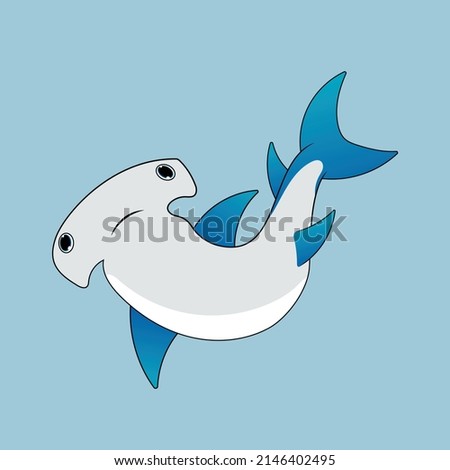 Cute hammerhead shark fish in the water cartoon illustration for education children