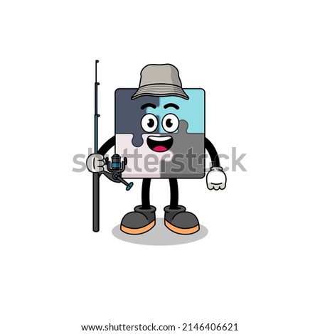 Mascot Illustration of jigsaw puzzle fisherman , character design