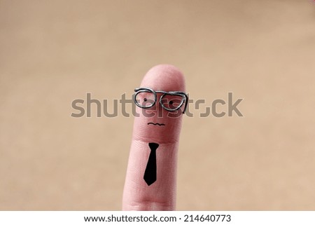 Businessman with worried expression - comical finger people caricature