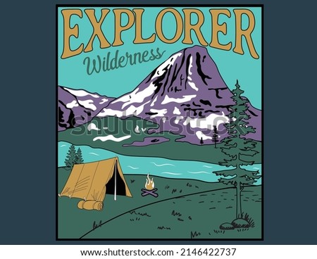 mountain landscape camping adventure typography design vector