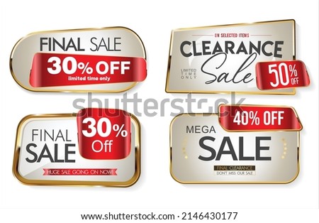 Super sale golden retro badges and labels collection  Royalty-Free Stock Photo #2146430177