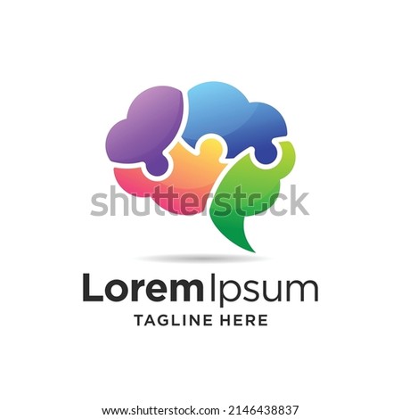 Brain puzzle logo design template