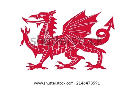 Red dragon graphic sign. Wales national symbol. Icon isolated on white background. Vector illustration Royalty-Free Stock Photo #2146473591