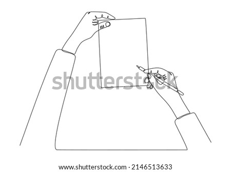 
continuous line drawing of a man's hand writing something in a notebook isolated on a white background vector illustration