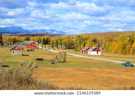 The Bar U Ranch National Historic Site, located near Longview, Alberta, is a preserved ranch that for 70 years was one of the leading ranching operations in Canada Royalty-Free Stock Photo #2146519389