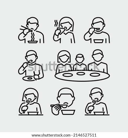 People Eating Vector Line Icons Royalty-Free Stock Photo #2146527511