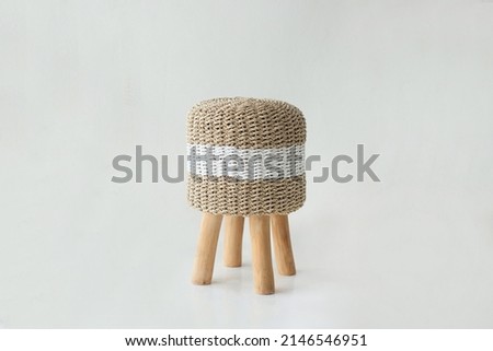simple short stool interior chair rattan brown beige white stripe restaurant home house indoor sit seat studio object simple decoration classic Royalty-Free Stock Photo #2146546951