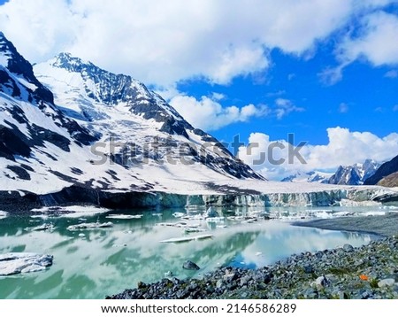 Frozen lake situated at the 4200M high latitude of thallo pass KPK Pakistan. Royalty-Free Stock Photo #2146586289