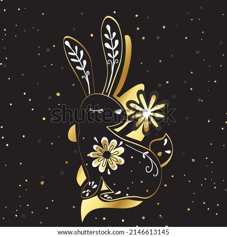 Yin yang rabbit. Pretty bunny illustration. Ornament and floral decoration. Editable vector for art prints, social media, digital arts, and others.