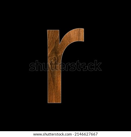 Letter r in wood texture - black background