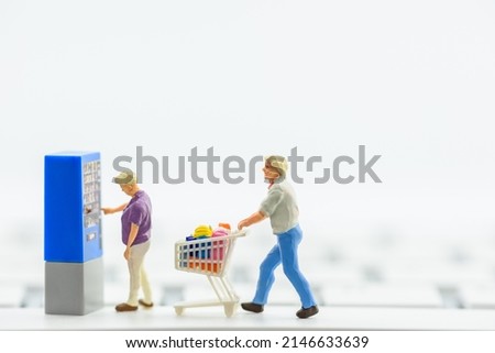 Consumer uses the display interface on a vending machine or modern kiosk to select types and quantity of products e.g tickets and chooses payment method of either cash, credit or debit card, smartcard