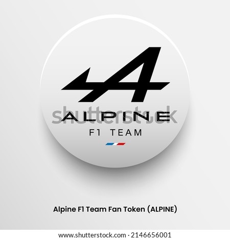 Blockchain based secure Cryptocurrency coin Alpine F1 Team Fan Token (ALPINE) icon isolated on colored background. Digital virtual money tokens. Decentralized finance technology illustration.  Royalty-Free Stock Photo #2146656001