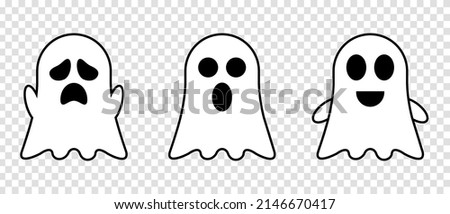 Cute ghosts outline doodle cartoon illustration. Ghosts coloring book page activity for kids and adults