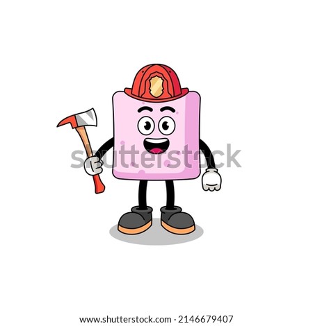 Cartoon mascot of marshmallow firefighter , character design
