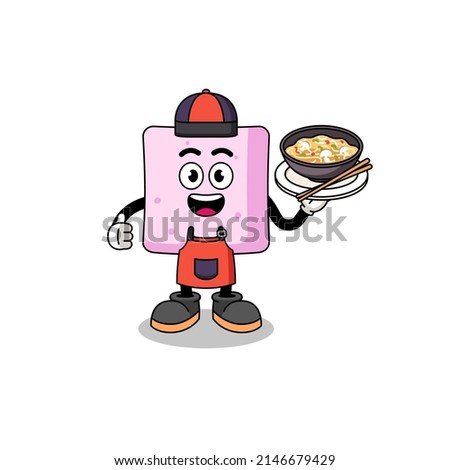 Illustration of marshmallow as an asian chef , character design