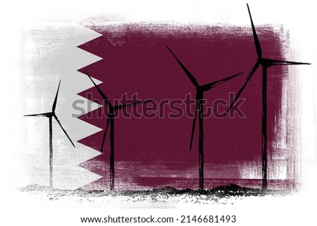 Wind energy generators on background in colors of national flag. Qatar