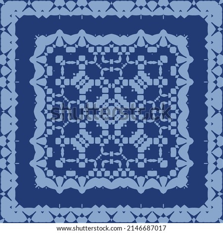 Portuguese ornamental azulejo ceramic. Vector seamless pattern collage. Universal design. Blue vintage backdrop for wallpaper, web background, towels, print, surface texture, pillows.