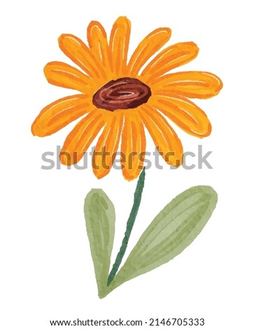 Watercolor Illustration of Sunflower and Leaf