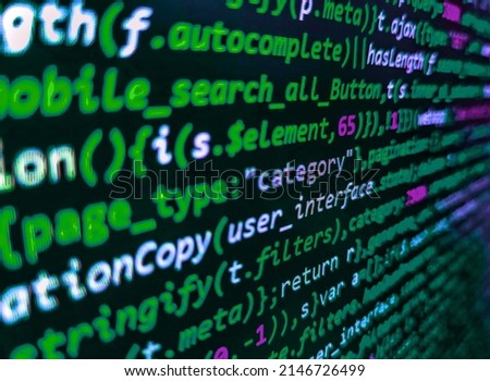 Software developer programming code. Programming code abstract screen of software developer. Internet app development and design. Javascript code in bracket software