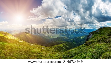 Carpathian mountains summer landscape with blue sky and clouds, natural summer background. Ukraine. Carpathian mountains Royalty-Free Stock Photo #2146734949