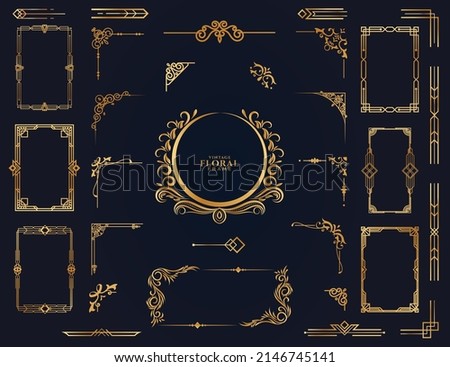 Set of Decorative vintage frames and borders set, Gold photo frame with corner Thailand line floral for picture, Vector design decoration pattern style. border design is pattern