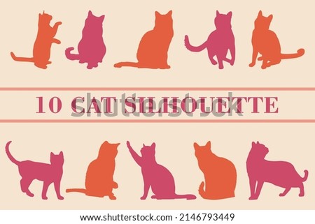 Set of cats Silhouettes background