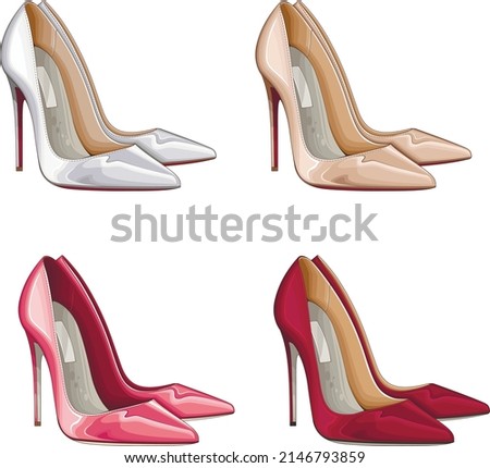 WOMEN High Heel shoes vector isolated on white background. Fashion women's footwear. Luxury female shoes vector illustration Royalty-Free Stock Photo #2146793859