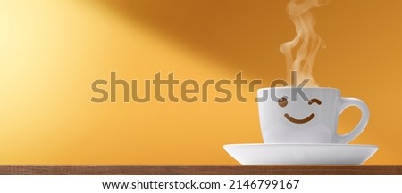 Cute smiling coffee cup character: it's coffee break time Royalty-Free Stock Photo #2146799167