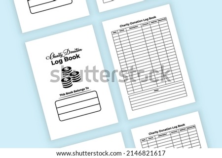 Charity donation log book interior. Donation organization data record book template. Interior of a notebook. Charity donation amount tracker and information journal interior.