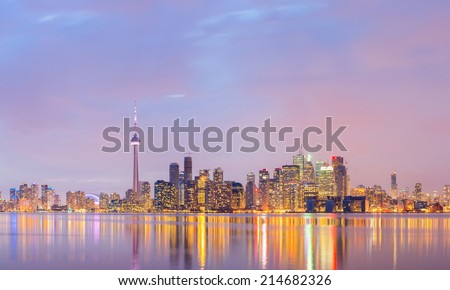 Panorama of Toronto Skyline at dusk, Ontario, Canada