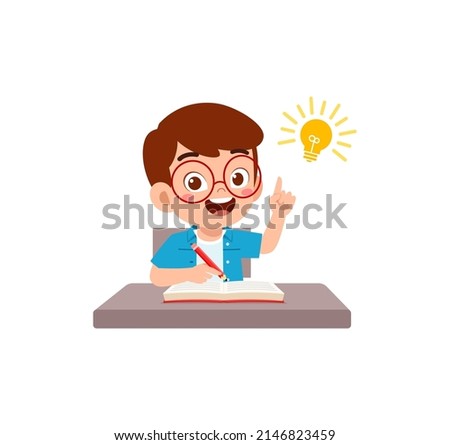 little kid do homework and find the answer Royalty-Free Stock Photo #2146823459