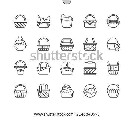 Wicker basket. Decorative basketry picnic containers. Home decoration. Pixel Perfect Vector Thin Line Icons. Simple Minimal Pictogram Royalty-Free Stock Photo #2146840597