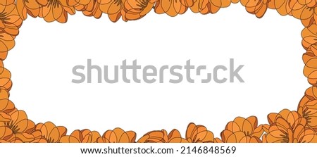 . . Spring illustration with orange tulips. Happy birthday, holiday, celebration greeting and invitation card. Colorful floral banner with flowers . Modern floral compositions. Copy space.