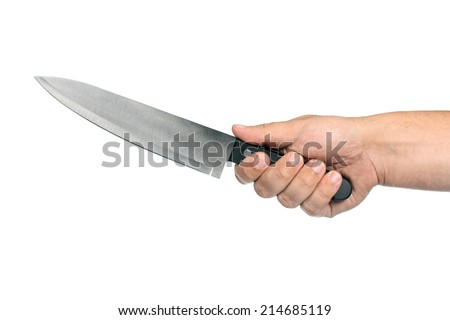 knife in hand on a white background Royalty-Free Stock Photo #214685119