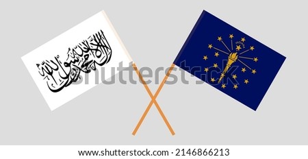 Crossed flags of Taliban and the State of Indiana. Official colors. Correct proportion. Vector illustration
