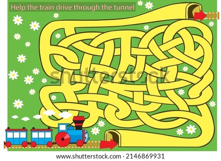 Vector illustration with a labyrinth where you need to help the locomotive find the way out of the tunnel