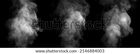 Close-up view of white water vapor with spray from the humidifier. Isolated on black background Royalty-Free Stock Photo #2146884003