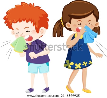 Children having a cold on white background illustration