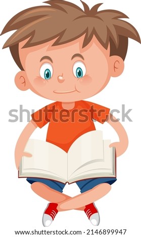 Boy reading a book on white background illustration