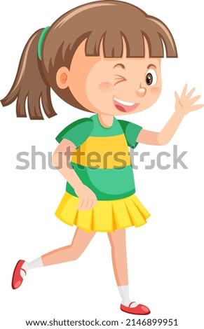 Cheerful girl with greeting gesture illustration