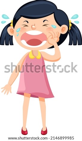 A girl in pink dress crying cartoon character illustration