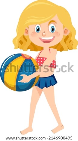 Kid holding beach ball on white background illustration