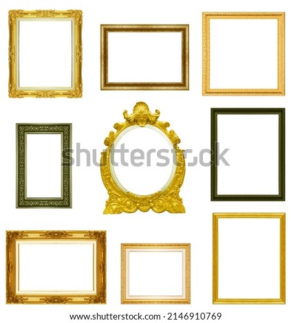 Luxury golden glitter picture frame isolated on a white background